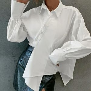 Pocket patch asymmetrical hem blouse size L